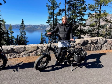 Photo of Kim next to her bike
